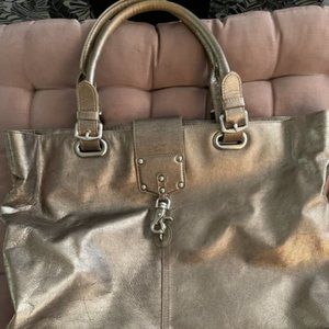 DKNY large gold leather tote bag - gently used; in good condition